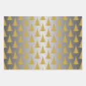 高級メタリック金ゴールドシルバークリスマスツリーパターン ラッピングペーパーシート (正面3)