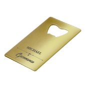 高級メタリック金ゴールド結婚groomsmen's クレジットカード栓抜き (正面アングル)