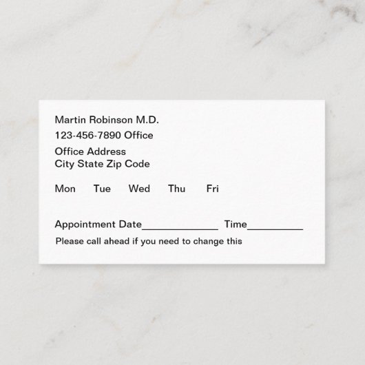 高級メディカルオフィスアポイントメントカード 名刺 (裏面)