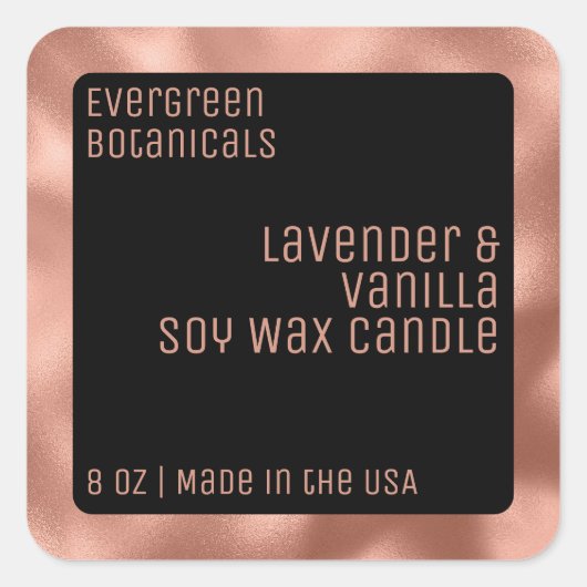 高級モダンキャンドルラベルブラックバラ金ゴールドスクエア スクエアシール (正面)