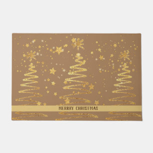 高級モダンクリスマス伝統的金ゴールドと茶色 ドアマット