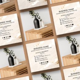 高級モダンゴールドフォイルのロゴ写真と社交 スクエア名刺