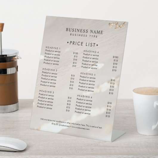 高級モダンゴールドフォイルプロフェッショナル価格表 台座サイン (インサイチュ)
