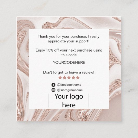 高級モダンサンキューカードメイクアップ美容師 スクエア名刺 (裏面)