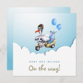 高級モダンストルおもしろいクスクーター男児の妊娠 案内状 (正面/裏面)
