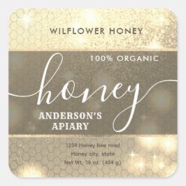 高級モダンスパークル蜂蜜の瓶ラベル スクエアシール