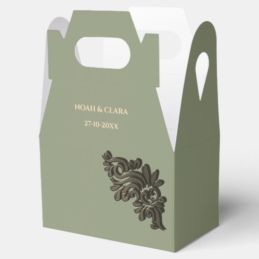 高級モダンセージ緑とメタリックフェイク金ゴールド フェイバーボックス (オープン)