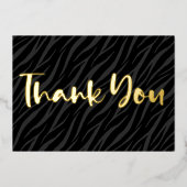 高級モダンゼブラ印刷ブラックサンキュー 箔シーズンカード (正面)