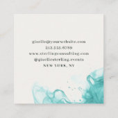 高級モダンティール（緑がかった色）ブルーウォーターカラーゴールドフォイル スクエア名刺 (裏面)