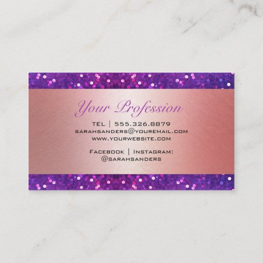 高級モダントレンディーピンクガーリーパープルグリッター 名刺 (裏面)