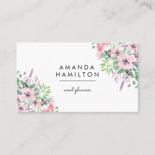 高級モダンピンクの水彩花束と離れ 名刺