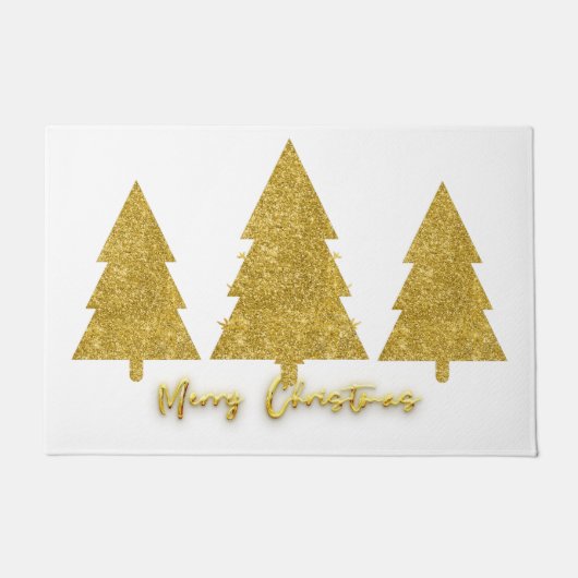 高級モダンフェスティバルの木の金ゴールドと白 ドアマット (正面)