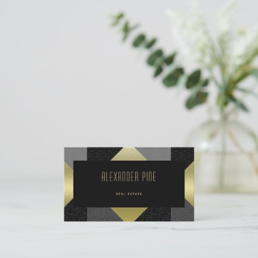 高級モダンブラック金ゴールド幾何実在財団 名刺 (スタンド正面)