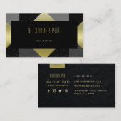 高級モダンブラック金ゴールド幾何実在財団 名刺 (正面/裏面)