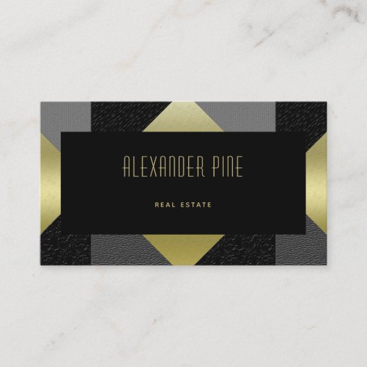 高級モダンブラック金ゴールド幾何実在財団 名刺 (正面)