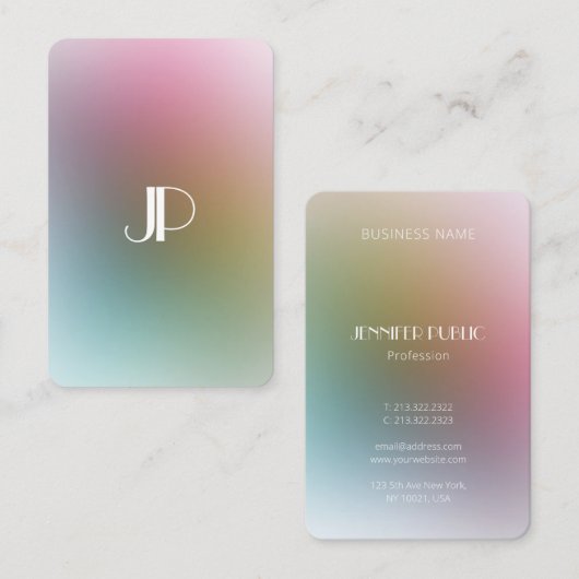 高級モダンモノグラムカラフルテンプレートエレガント 名刺 (正面/裏面)