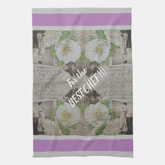 高級モダンヴィンテージフローラバラ キッチンタオル (縦)