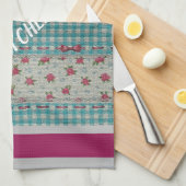 高級モダンヴィンテージフローラバラ キッチンタオル (四つ折り)