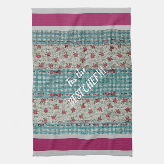 高級モダンヴィンテージフローラバラ キッチンタオル (縦)