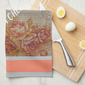 高級モダンヴィンテージフローラバラ キッチンタオル (四つ折り)