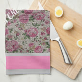 高級モダンヴィンテージフローラバラ キッチンタオル (四つ折り)