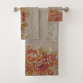 高級モダンヴィンテージフローラバラ バスタオルセット