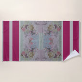 高級モダンヴィンテージフローラバラ ビーチタオル (正面)