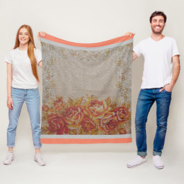 高級モダンヴィンテージフローラバラ フリースブランケット