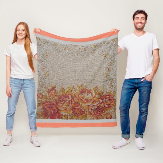 高級モダンヴィンテージフローラバラ フリースブランケット (インサイチュ)