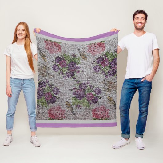 高級モダンヴィンテージフローラバラ フリースブランケット (インサイチュ)