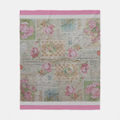高級モダンヴィンテージフローラバラ フリースブランケット (正面)