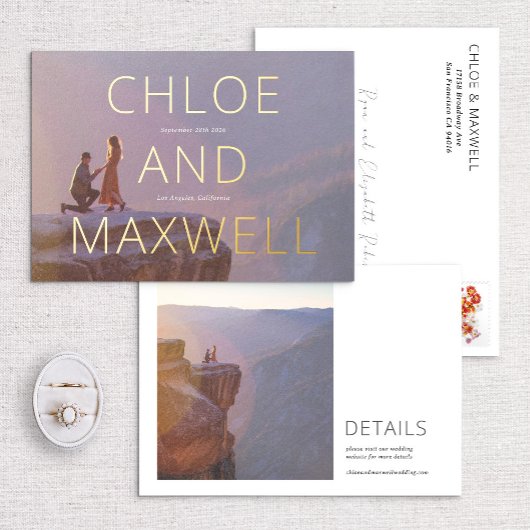 高級モダン名はっきりした写真保存日時 箔招待状