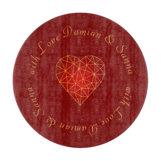 高級モダン幾何学的金ゴールド赤いハート愛 カッティングボード (正面)