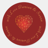 高級モダン幾何学的金ゴールド赤いハート愛 ラウンドシール (正面)