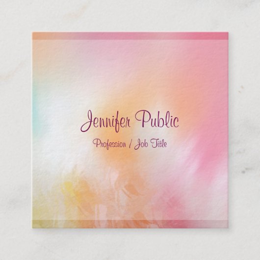 高級モダン抽象芸術アカラフルートテンプレートトレンド スクエア名刺 (正面)