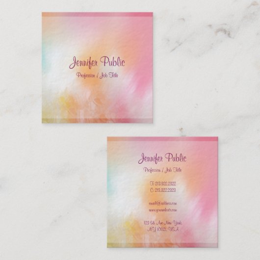 高級モダン抽象芸術アカラフルートテンプレートトレンド スクエア名刺 (正面/裏面)