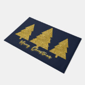 高級モダン木エレガントの金ゴールドとネイビーブルー ドアマット (アングル)