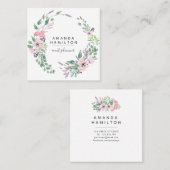 高級モダン水彩円ブーケ葉 スクエア名刺 (正面/裏面)