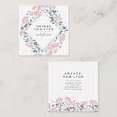 高級モダン水彩枠ブーケピンク スクエア名刺 (正面/裏面)