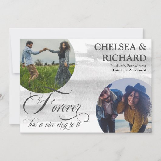 高級モダン水彩2枚フォト婚約An 案内状 (正面)