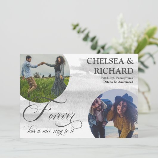 高級モダン水彩2枚フォト婚約An 案内状 (スタンド正面)