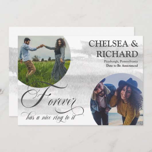 高級モダン水彩2枚フォト婚約An 案内状 (正面/裏面)