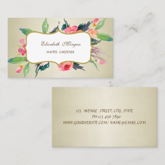 高級モダン洗練された水色の花 名刺 (正面/裏面)