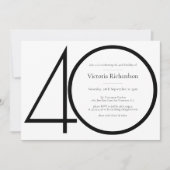 高級モダン白黒ミニマル40歳の誕生日 招待状 (正面)