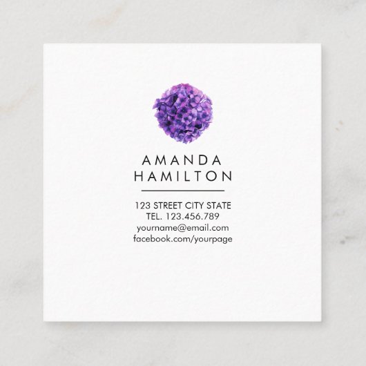 高級モダン紫外の花アジサイ スクエア名刺 (裏面)