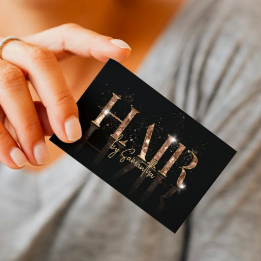 高級モダン美容師バラ金ゴールドタイポグラフィ 名刺