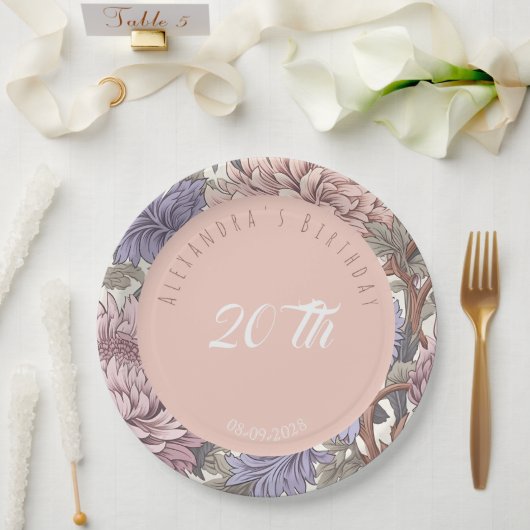 高級モダン誕生日パーティーフローラ ペーパープレート (ウェディング)