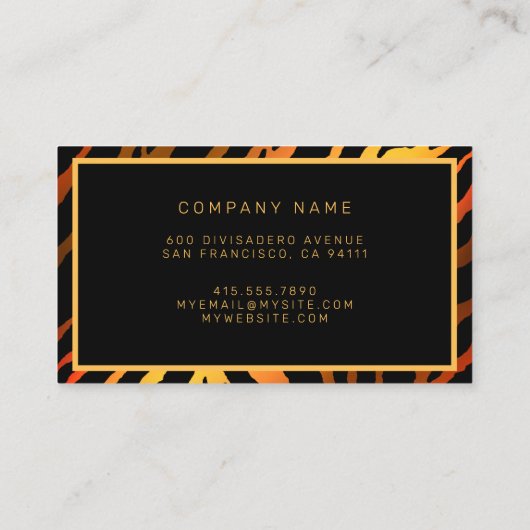 高級モダン金ゴールドオレンジタイガーあなたのテキストを追加 名刺 (裏面)