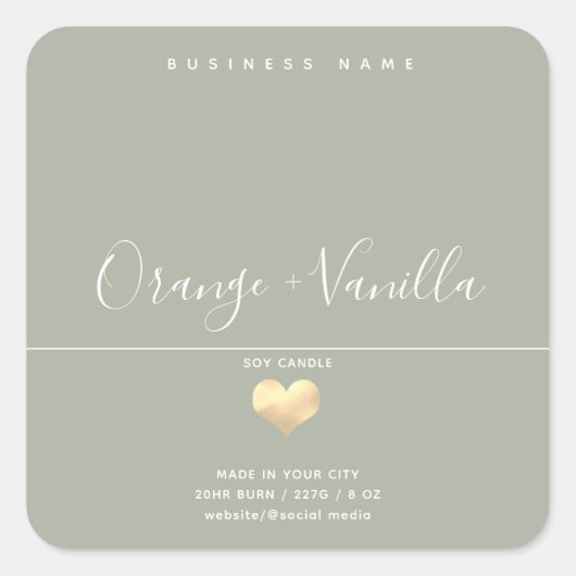 高級モダン金ゴールドハートタイポグラフィキャンドル スクエアシール (正面)