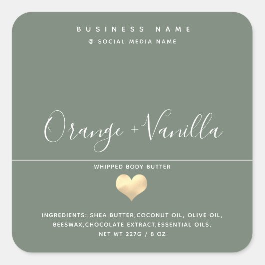 高級モダン金ゴールドハートタイポグラフィ体バター スクエアシール (正面)